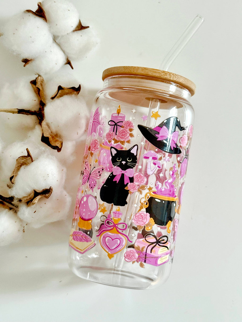 Mug en verre "Le chat sorcier"