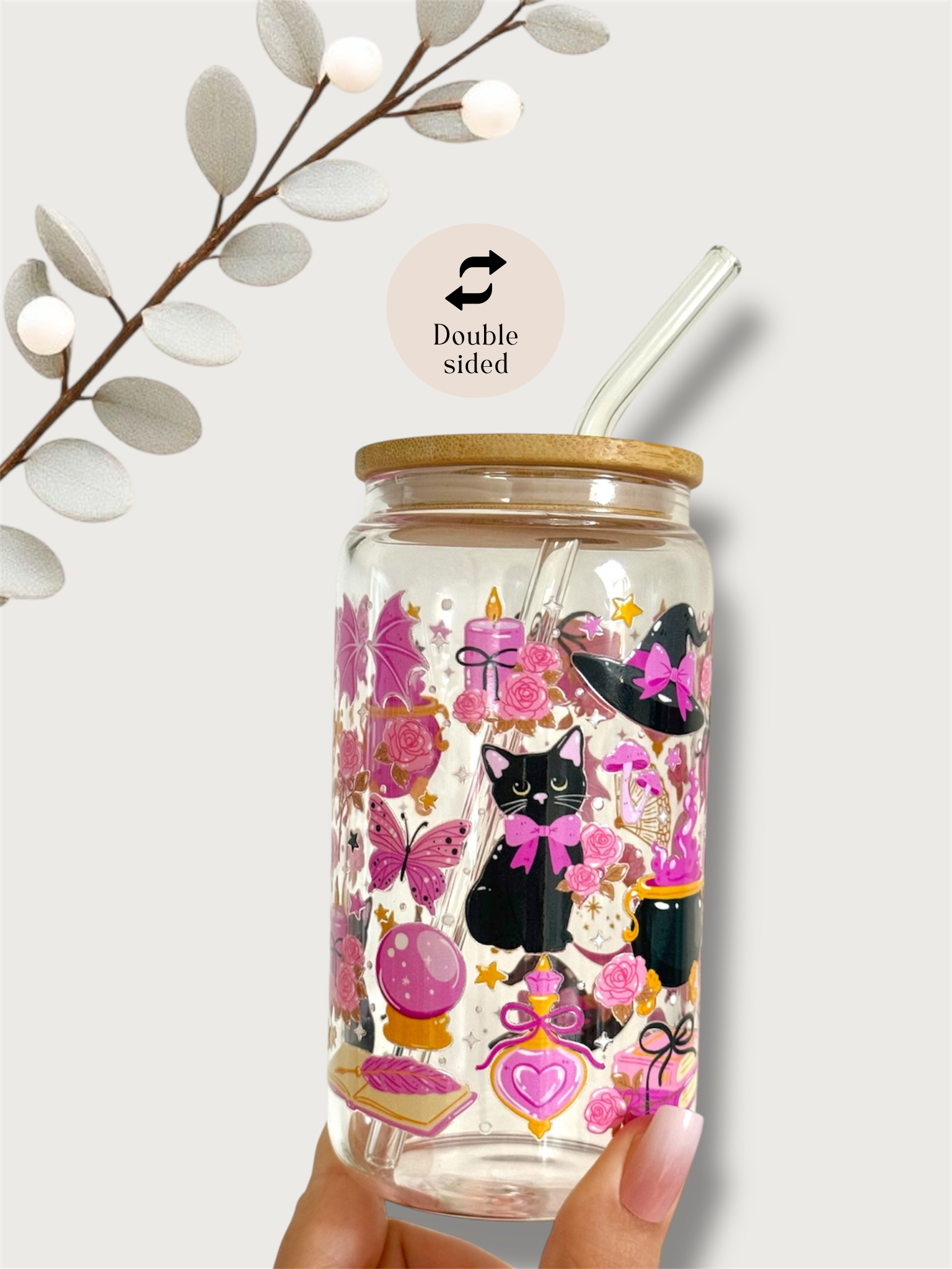 Mug en verre "Le chat sorcier"